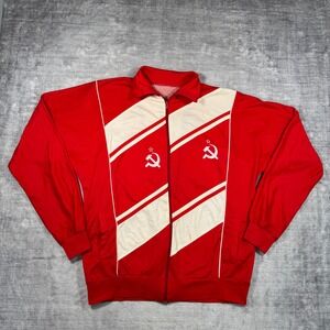 CCCP Soviet Union Jacket Mens XL Red Vintage 80s USSR Track Color block Full Zip